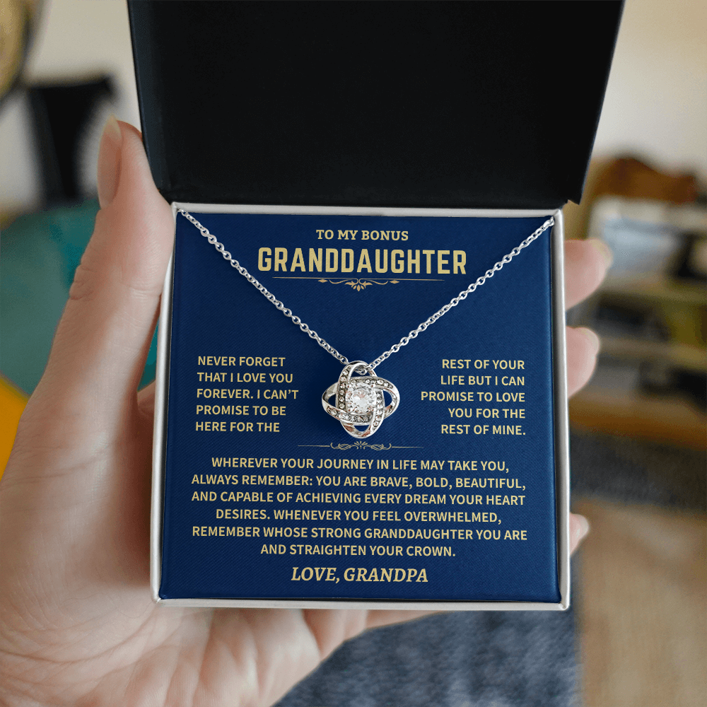 Bonus Grandddaughter From Grandpa,"Never Forget", Knot Necklace