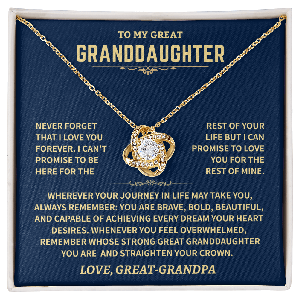 Great Granddaughter Gift From Great-Grandpa,"Never Forget",Knot Necklace