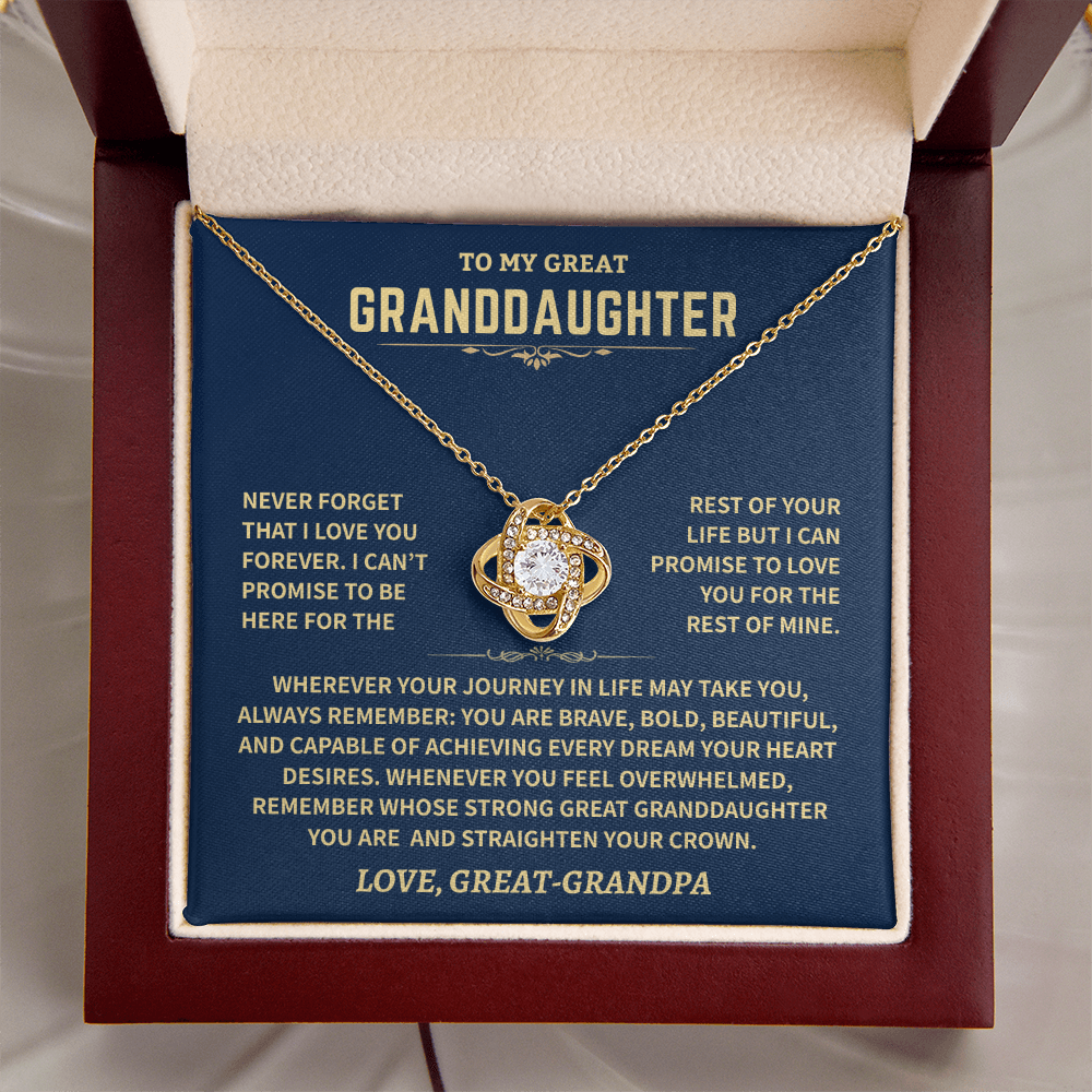 Great Granddaughter Gift From Great-Grandpa,"Never Forget",Knot Necklace