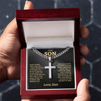 Son Gift- Believe In Yourself- Cuban Chain Cross Necklace- From Dad