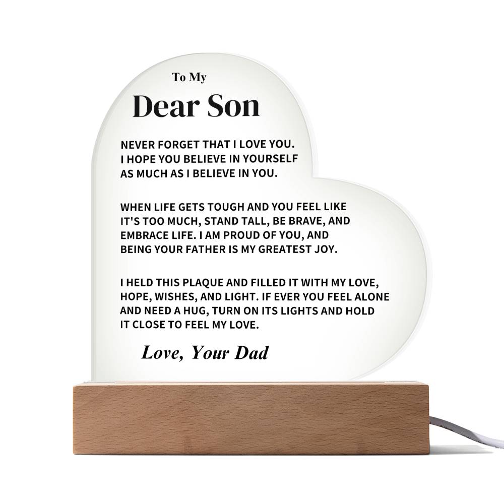 Son Gift- Believe In Yourself- Heart Acrylic Plaque- From Dad