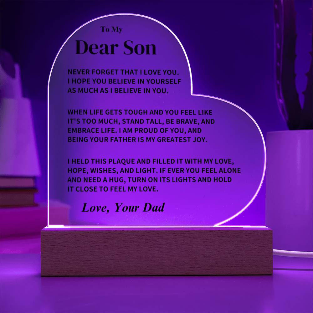 Son Gift- Believe In Yourself- Heart Acrylic Plaque- From Dad