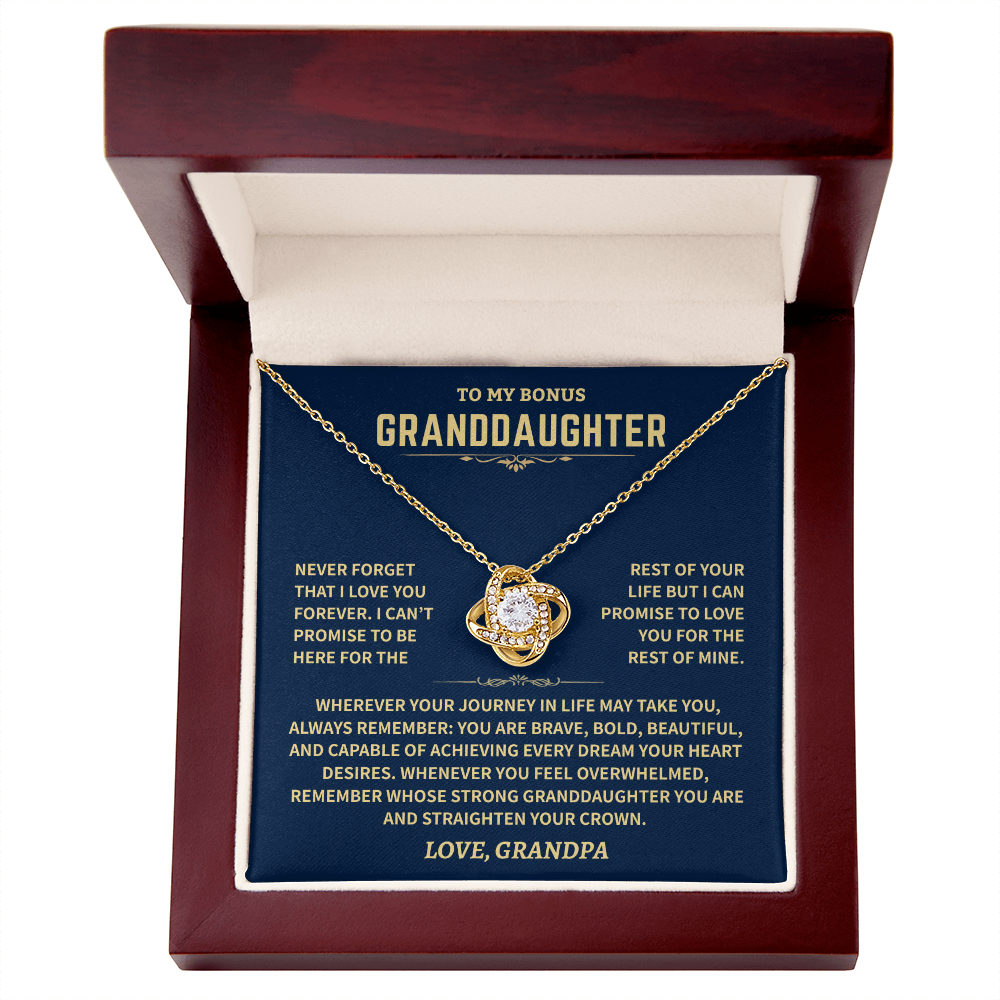 Bonus Grandddaughter From Grandpa,"Never Forget", Knot Necklace